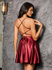 A-shaped square collar satin short Homecoming dress