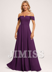 A-line off-the-shoulder square floor-length chiffon bridesmaid dress