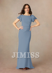 Mermaid spoon pleated crepe floor length mother of the bride dress
