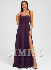 Bow A-line floor-length chiffon prom dress