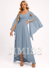 Ruffled A-line V-neck Asymmetric Chiffon Bridesmaids Dress