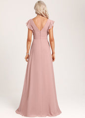 Ruffled A-line V-neck Floor-length Chiffon Bridesmaids Dress