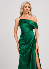 Trumpet/Fishtail One Shoulder Floor Length Satin Bridesmaid Dress