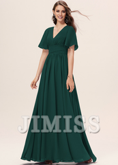 Ruffled A-line V-neck Floor-length Chiffon Bridesmaids Dress