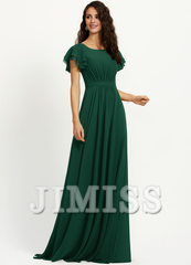 Ruffled A-line Scoop Neck Chiffon Bridesmaids Dress