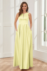 A-line sleeveless satin and floor length bridesmaid dress