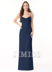 Sheath pleated chiffon and floor length bridesmaid dress - Jimiss Dress