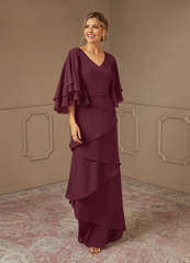 A-Line V-Neck Chiffon Cabernet formal dresses Mother of the Bride Dresses