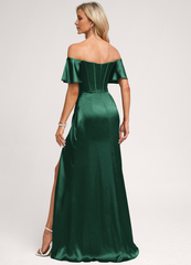 A-Line Off-The-Shoulder Floor-Length Satin Bridesmaids Dress