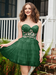 Transparent decal tight corset layered sheer short Homecoming dress