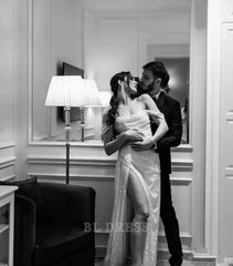 Sheath Elegant Off The Shoulder Sequin Silver Slit formal dresses Bridesmaid Dresses evening gown Prom Dress