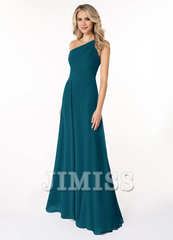 A-line shoulder chiffon dress and floor length bridesmaid dress - Jimiss Dress