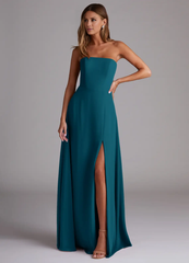 A-line side seam chiffon side slit and floor length bridesmaid dress - Jimiss Dress