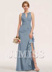 Tiered ruffled bustier with scoop neck chiffon bridesmaid dress