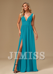 A-line dress V-neck floor-length chiffon bridesmaid dress