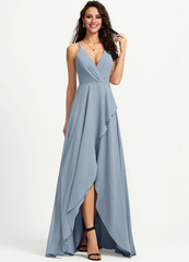 A-line V-neck asymmetric chiffon bridesmaid dress