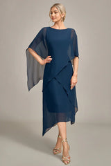 A Line Round Neck Sequin Mother of Bride Dress With Appliques