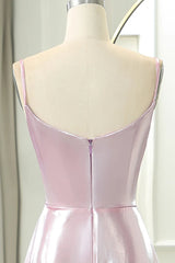 A-Line Spaghetti Straps Long Prom Dress With Slit Pure Color