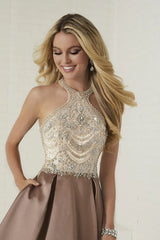 Aimishang A Line Formal Dresses Scoop Satin With Beads Sweep Train