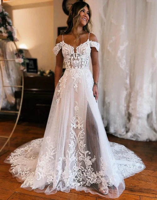 Aimishang Elegant A-Line Off The Shoulder Wedding Dress With Appliques And Slit