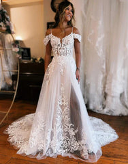 Aimishang Elegant A-Line Off The Shoulder Wedding Dress With Appliques And Slit