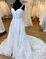 Aimishang Wedding Dress A-Line Spaghetti Straps Zipper Back Court Train With Appliques