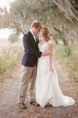 Aimishang Elegant A-line Chiffon Cap Sleeves Wedding Dress with Appliques
