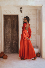 A-line Deep V Neck Long Sleeves Backless Floor Length Bridesmaid Prom Party Dress