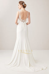 Lace Appliqued Sleeveless Sheath Wedding Dresses