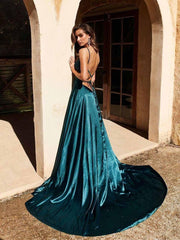 A-line Spaghetti Straps Long Prom Dresses Formal Gowns TP0928