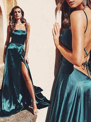 A-line Spaghetti Straps Long Prom Dresses Formal Gowns TP0928