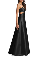Noble thin shoulder strap open shoulder hollowed out satin surface backless and floor length evening dress