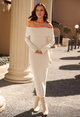 Off shoulder slim fit dress formal long sleeved elegant evening gown mid length long skirt