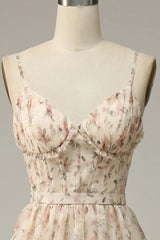 A-Line Straps Floor Length Print Prom Dress With Split Long