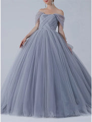 Ball Gown Prom Dresses Luxurious Dress Quinceanera Prom Sweep / Brush Train Off Shoulder Organza Sleeveless with Bow(s) Pleats