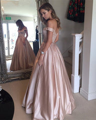 Baby Blue Prom Dresses Long Satin V-neck Off The Shoulder Evening Gowns