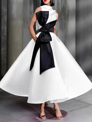 Ball Gown Color Block Celebrity Style Elegant Prom Formal Evening Birthday Dress Christmas Red Green Dress High Neck Sleeveless Ankle Length Satin with Bow, AST1740