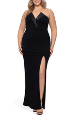 Elegant and minimalist strapless off shoulder long open back front slit for evening dressing