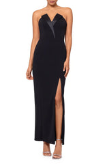 Elegant and minimalist strapless off shoulder long open back front slit for evening dressing