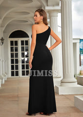 One shoulder sleeveless ball gown with high slit elegant wedding guest party formal long gown