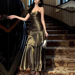 Aimishang Elegant Dark Chrome Ruffled Tiered Maxi Dress Long Prom Dress Charming Evening Party Dress Women's Dresses