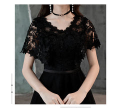 Black Lace and Tulle Long A-line Simple Evening Dress Formal Dress Prom Dress Elegant Evening Dress Wholesale