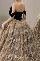 Black Top Gold Lace Ball Gown Stunning Wedding Gown, CW0326