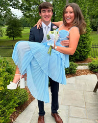 Blue Tiered Chiffon Formal Dress,Long Party Dresses Graduation Gown