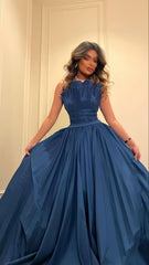 Blue Prom Dress, Strapless Evening Dress, Sleeveless Party Dress, A-Line Birthday Dress,AST1697