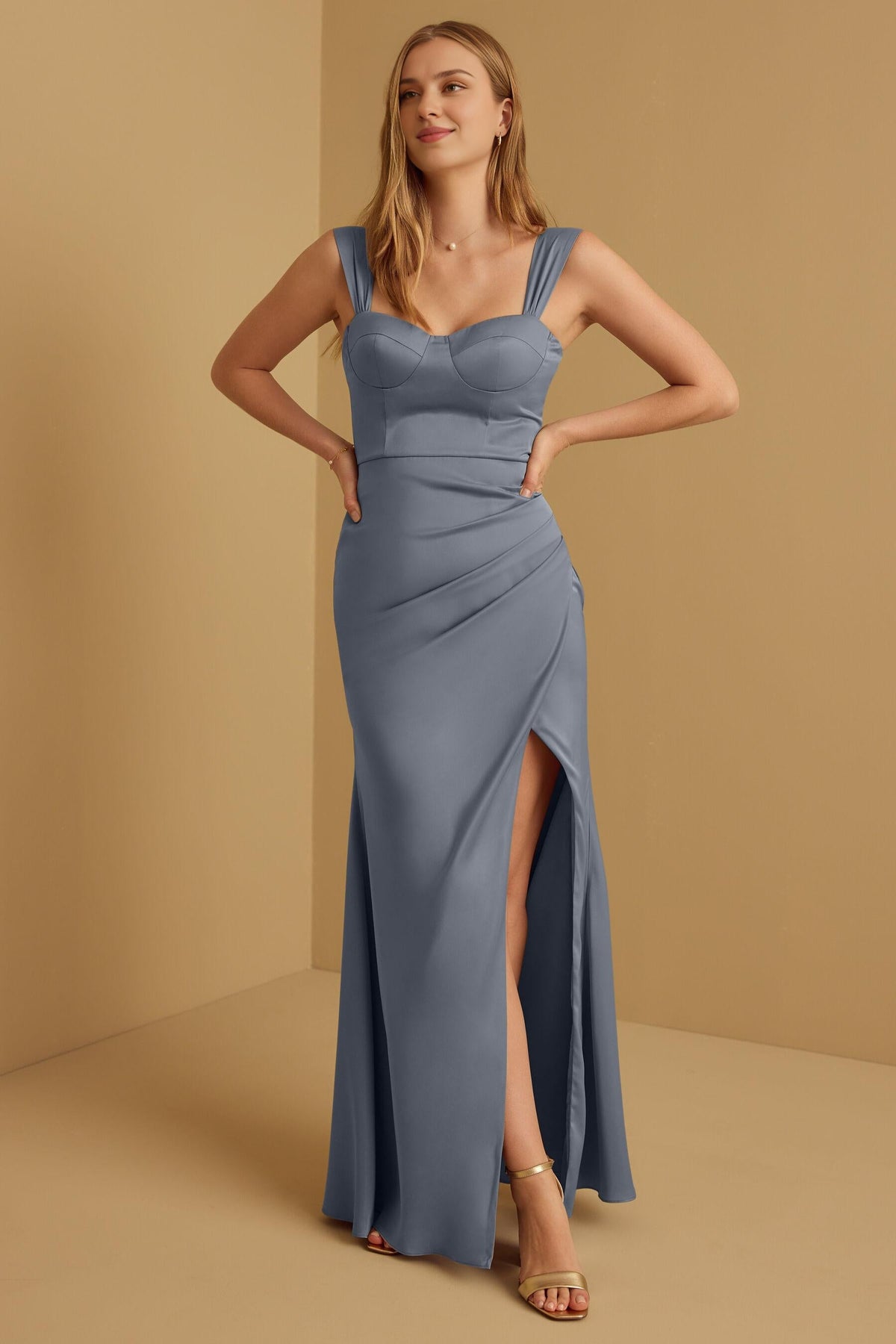 Weitese Formal Wear Dresses Sleeveless Wide Straps Floor Length Bridesmaid Dress Stores With Prom Dresses With Slit