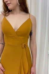 V Neck Ruffled Long Bridesmaid Dress
