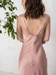 Bridesmaids Dress Simple Wedding Dress Long Slip Dusty Rose Sleeveless Maxi Dress Cowl Neck Prom Dress Reception Wedding Dress