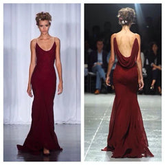 Burgundy Mermaid Chiffon Lace Prom Dress Backless Formal Gown, AST897