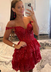 Red Straps Sequined Prom Dress Tulle Short Homecoming Dress Multi-Layers